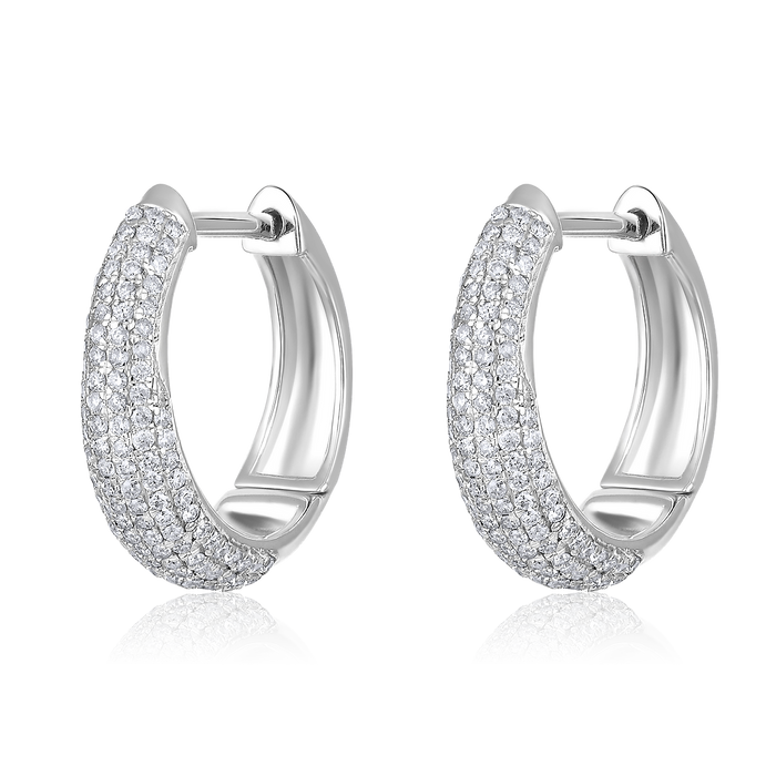 The Karat Concierge 14K white gold huggie earrings featuring a pave setting with 0.48ct natural diamonds.