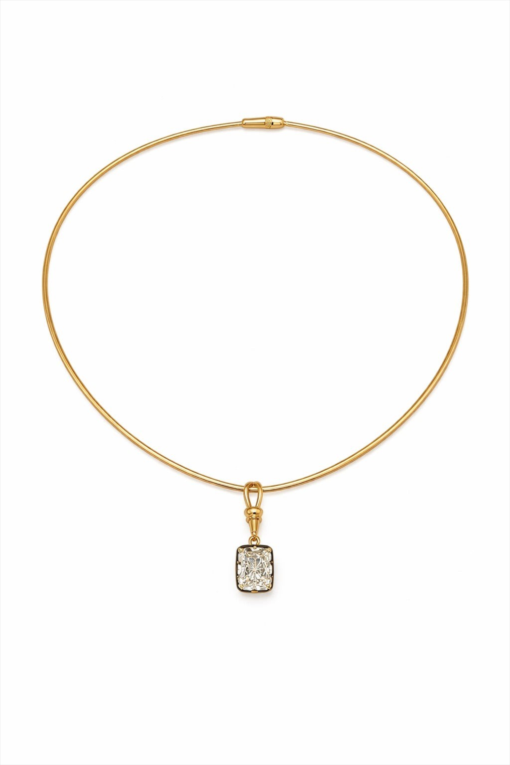 The Karat Concierge radiant cut lab-grown diamond pendant in 14K yellow gold with black rhodium on an Omega chain.