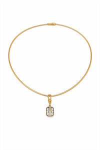 The Karat Concierge radiant cut lab-grown diamond pendant in 14K yellow gold with black rhodium on an Omega chain.