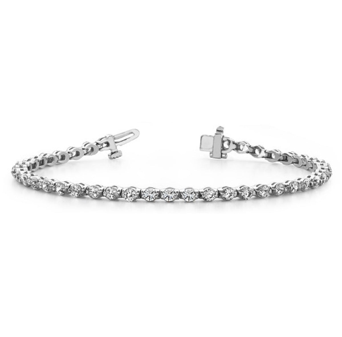 The Karat Concierge 2.2 CTW shared prong diamond tennis bracelet in 14K white gold with 50 round brilliant diamonds.
