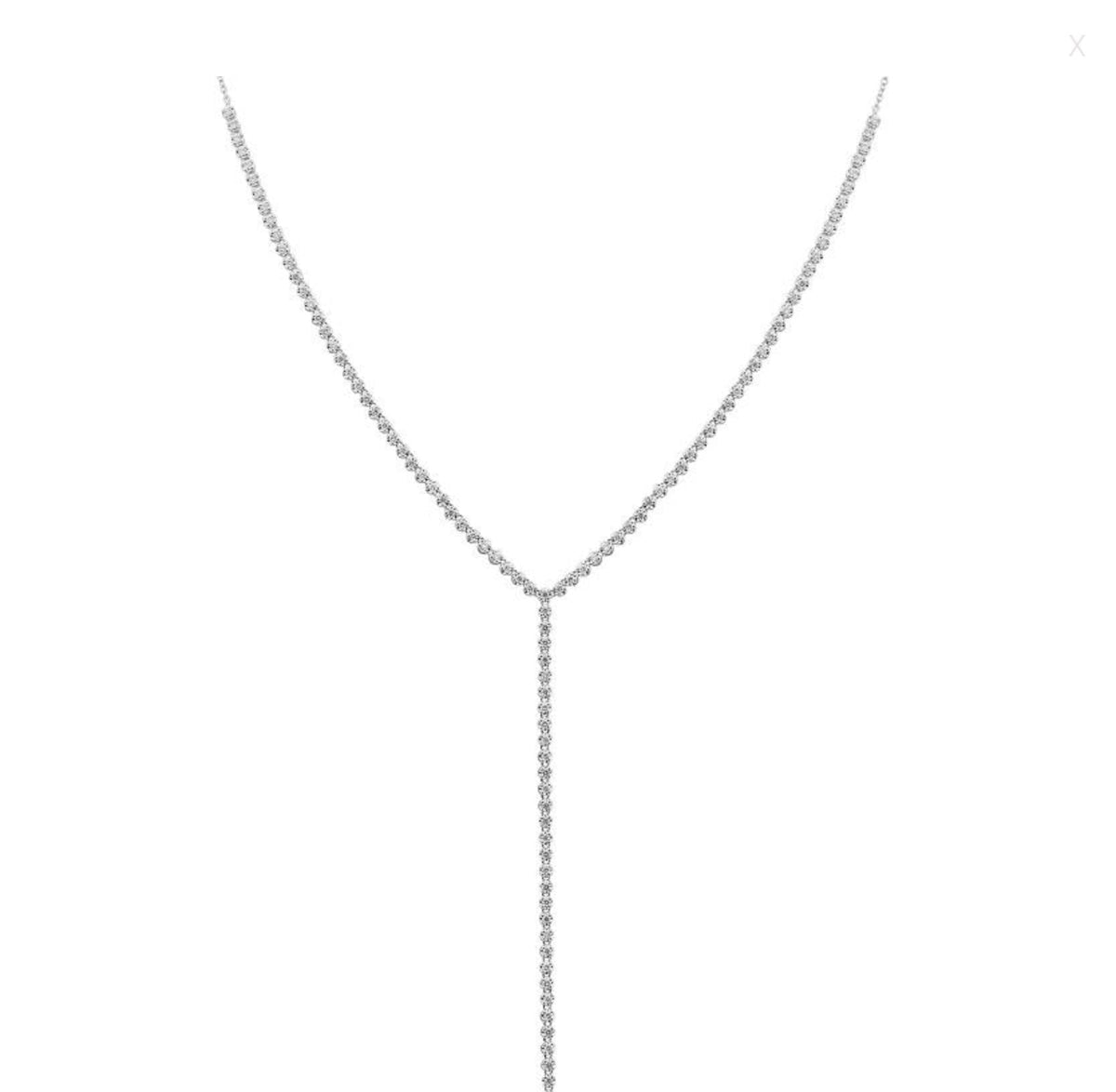 The Karat Concierge diamond tennis lariat necklace featuring 1.5 CTW natural diamonds with an adjustable bolo clasp.