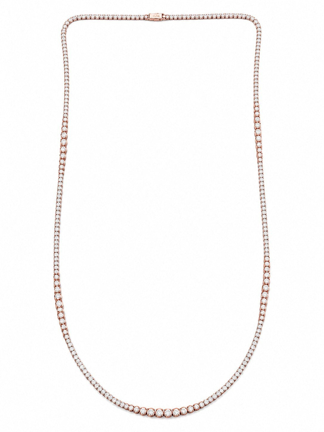 The Karat Concierge 32-inch tennis necklace featuring 14K white and rose gold with 13 carats of natural diamonds.