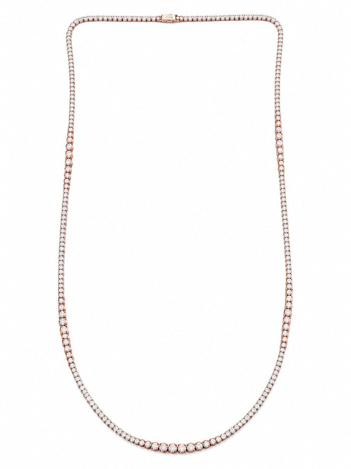 The Karat Concierge 32-inch tennis necklace featuring 14K white and rose gold with 13 carats of natural diamonds.