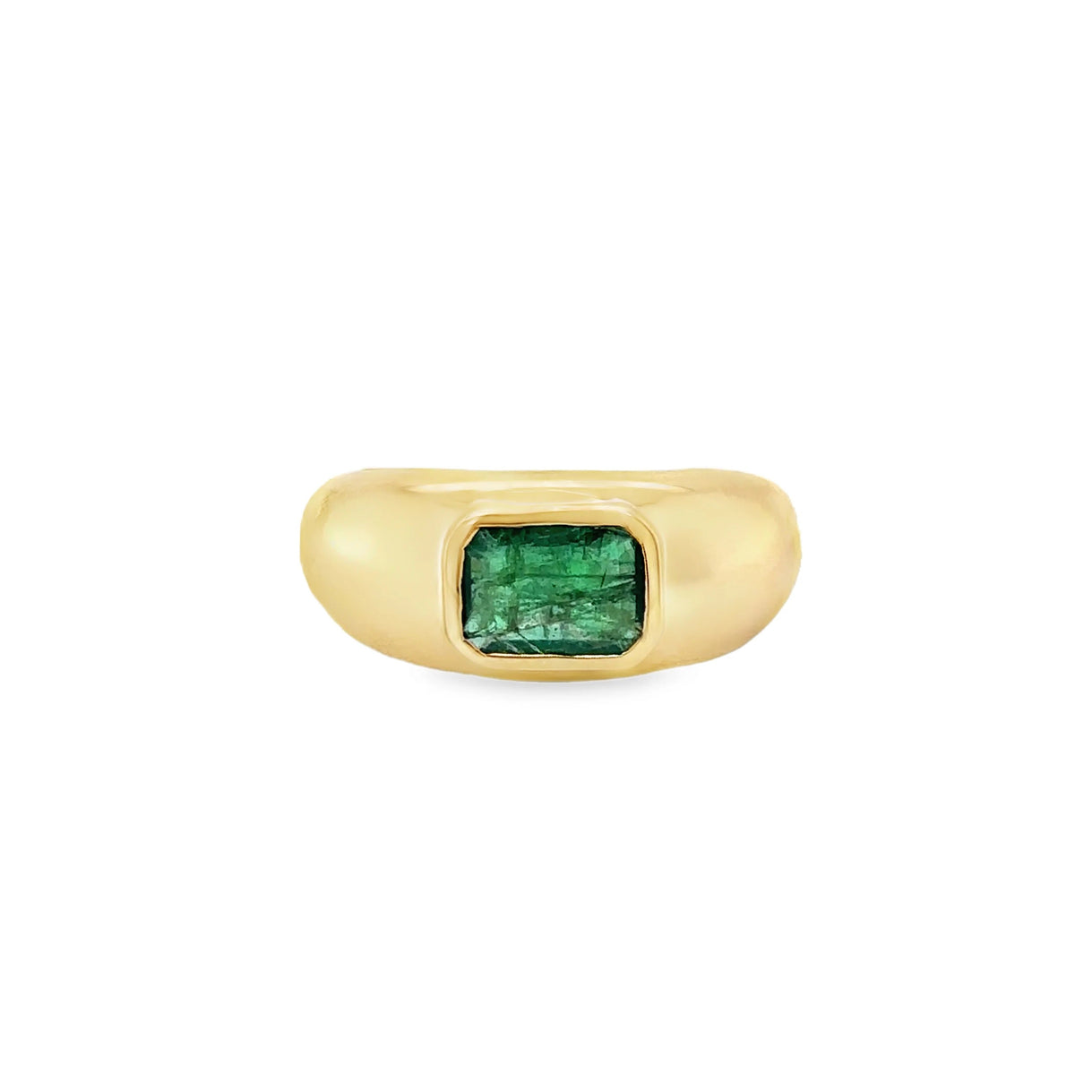 The Karat Concierge 14KT yellow gold ring featuring a 1.50-carat emerald in a modern bezel setting.