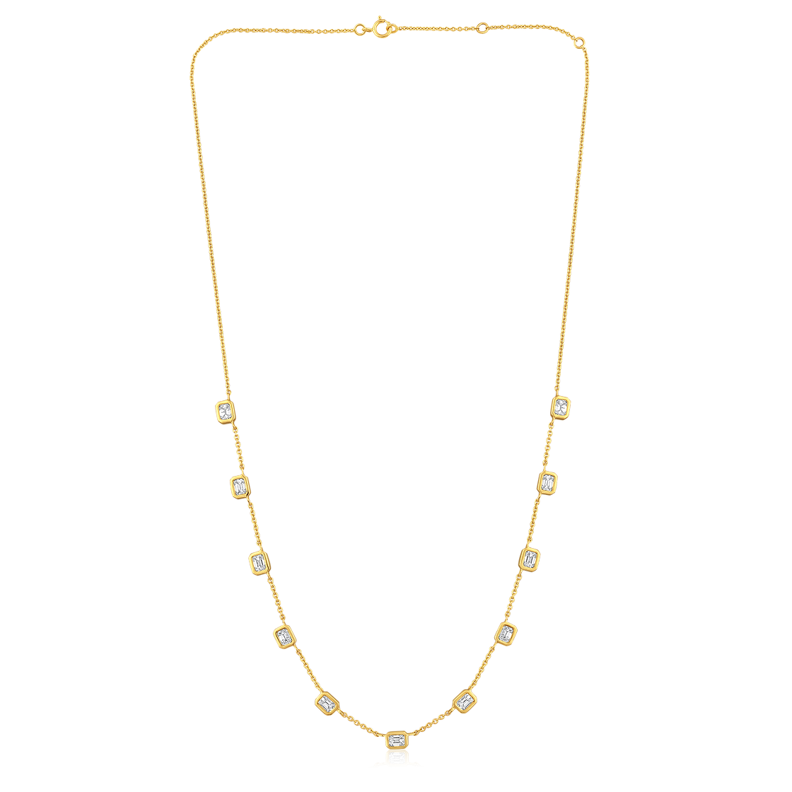 The Karat Concierge Sloane emerald-cut diamond bezel necklace in 14K yellow gold with 1.9 carats of natural diamonds.