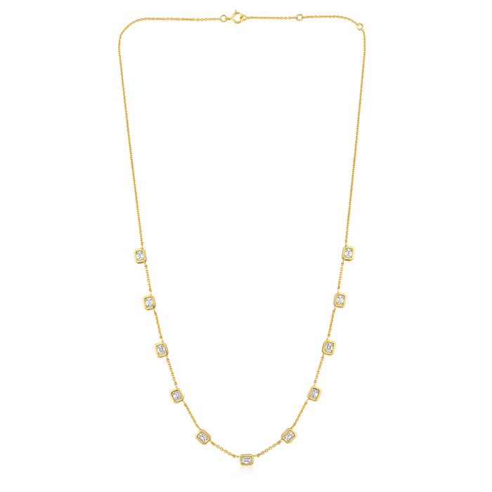The Karat Concierge Sloane emerald-cut diamond bezel necklace in 14K yellow gold with 1.9 carats of natural diamonds.