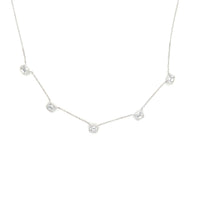 The Karat Concierge 14K white gold necklace featuring five bezel set emerald cut lab grown diamonds on a delicate chain