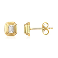 The Karat Concierge Gatsby Stud emerald cut diamond earrings in 14K yellow gold with a faceted bezel setting.