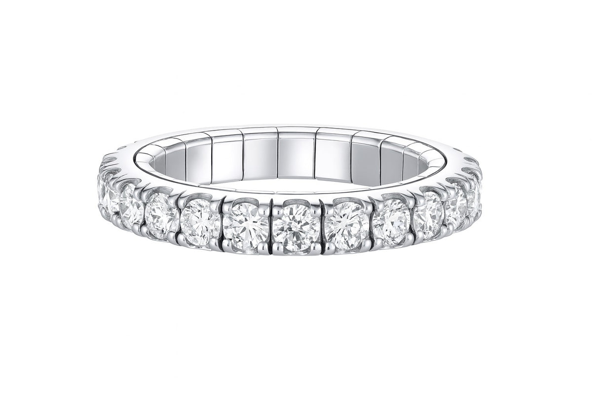 The Karat Concierge 14K white gold flexible eternity band with 1.4 CTW natural diamonds and a stretchable titanium core.