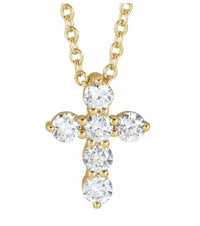 The Karat Concierge diamond cross pendant necklace featuring five brilliant-cut diamonds set in yellow gold.