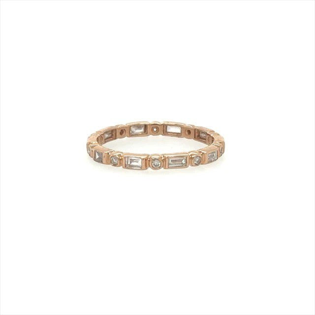 The Karat Concierge 14KT yellow gold eternity band with bezel-set baguette and round diamonds.