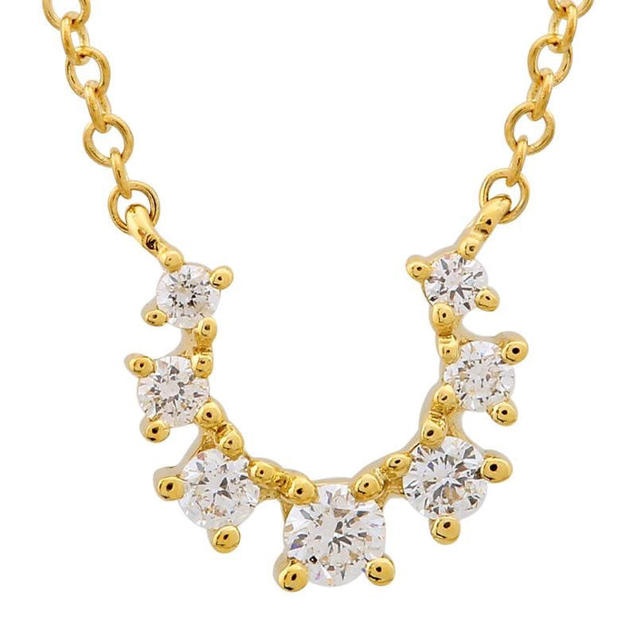 The Karat Concierge graduated diamond horseshoe pendant necklace in 14K yellow gold with seven sparkling diamonds.