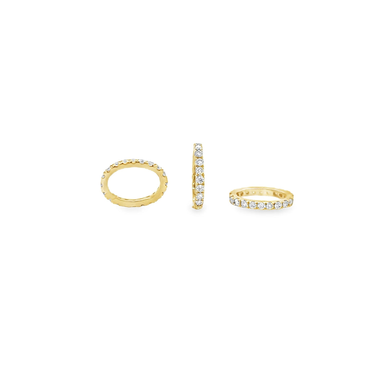 The Karat Concierge 14K yellow gold oval diamond rondelle bangle charms shown from multiple angles