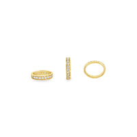 The Karat Concierge 14K yellow gold oval bangle rondelle with channel-set diamonds in three different views.
