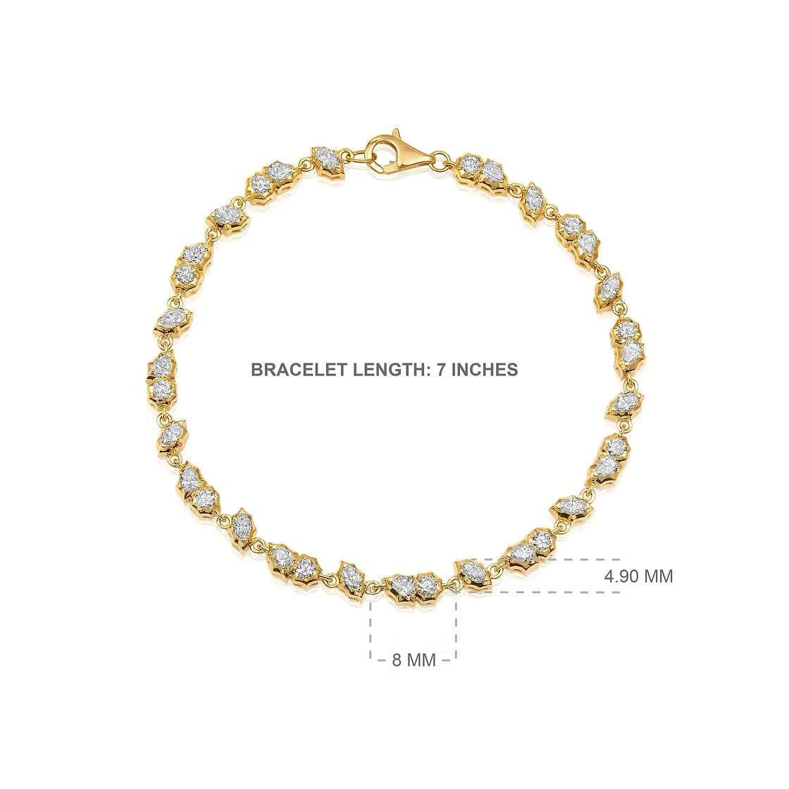 The Karat Concierge tennis bracelet in 14K yellow gold with alternating diamond shapes and 2.04 carats of diamonds.