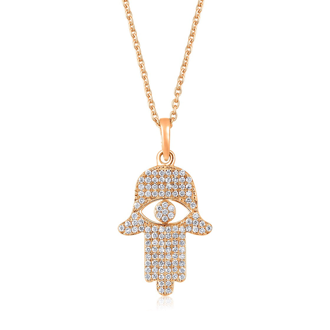 The Karat Concierge 14K gold Hamsa pendant necklace encrusted with 109 sparkling natural diamonds.