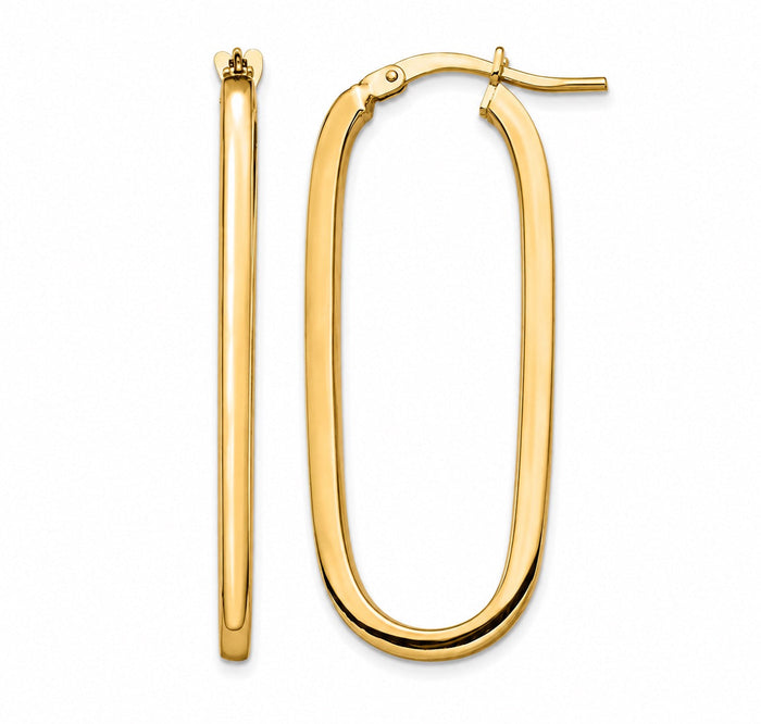 The Karat Concierge elongated paperclip earrings in 14K yellow gold with a polished finish and hinged clasp
