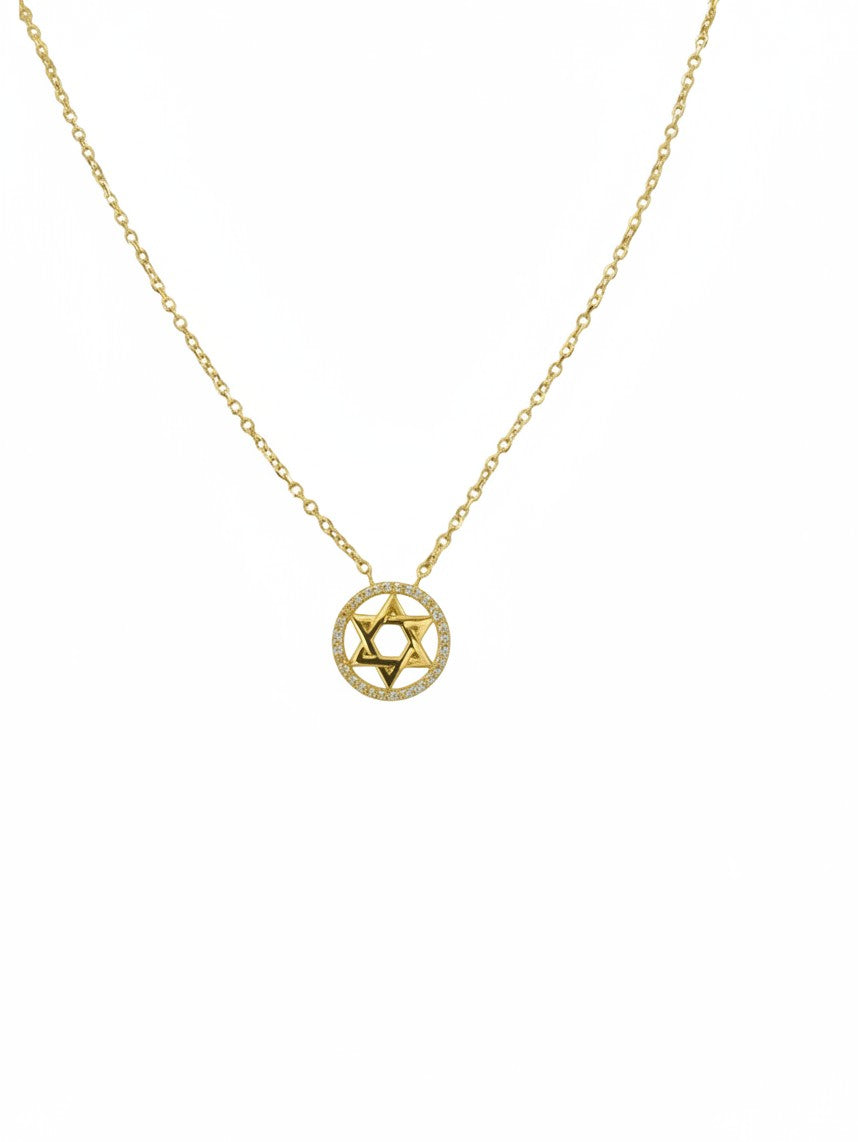 The Karat Concierge 14K yellow gold Star of David necklace with diamond accents on an adjustable chain