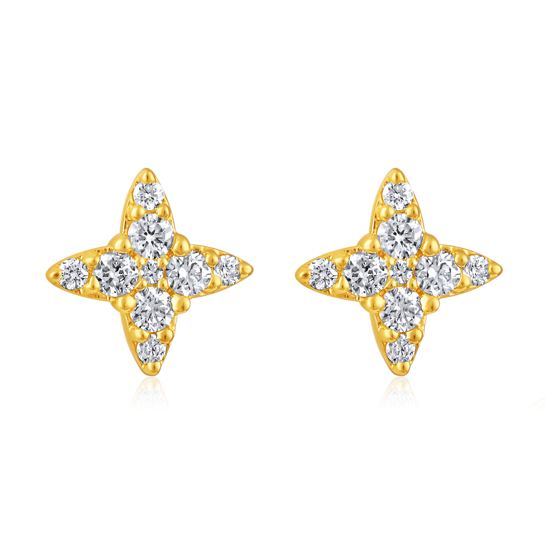 The Karat Concierge Hannah star stud earrings in 14K yellow gold with 18 sparkling natural diamonds.