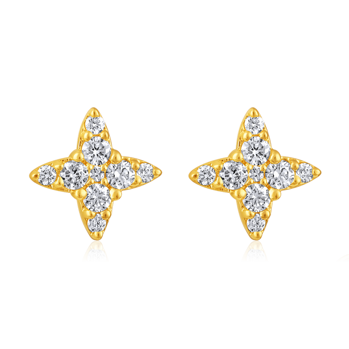 The Karat Concierge Hannah star stud earrings in 14K yellow gold with 18 sparkling natural diamonds.