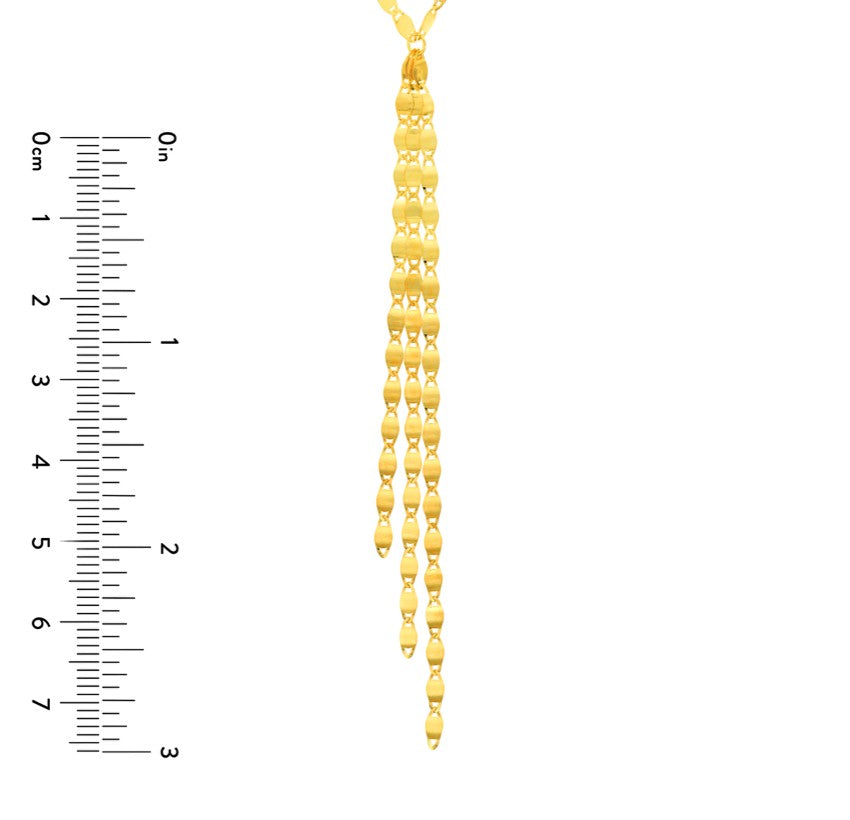 The Karat Concierge gold Valentino lariat necklace with a delicate chain design and adjustable sliding bolo clasp.