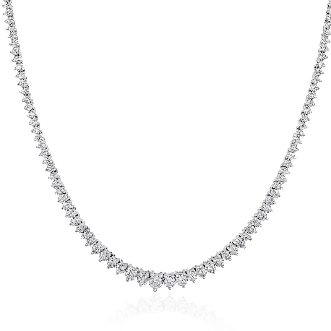 The Karat Concierge graduated diamond tennis necklace in 14K white gold with a classic 3-prong setting.