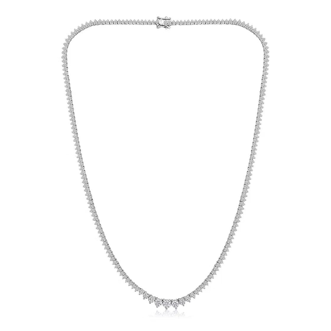 The Karat Concierge graduated tennis necklace in 14K white gold with a 3-prong setting and secure box clasp.