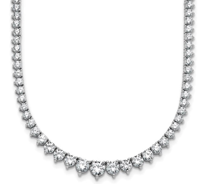 The Karat Concierge graduated tennis necklace in 14K white gold with sparkling stones in a classic 3-prong setting.