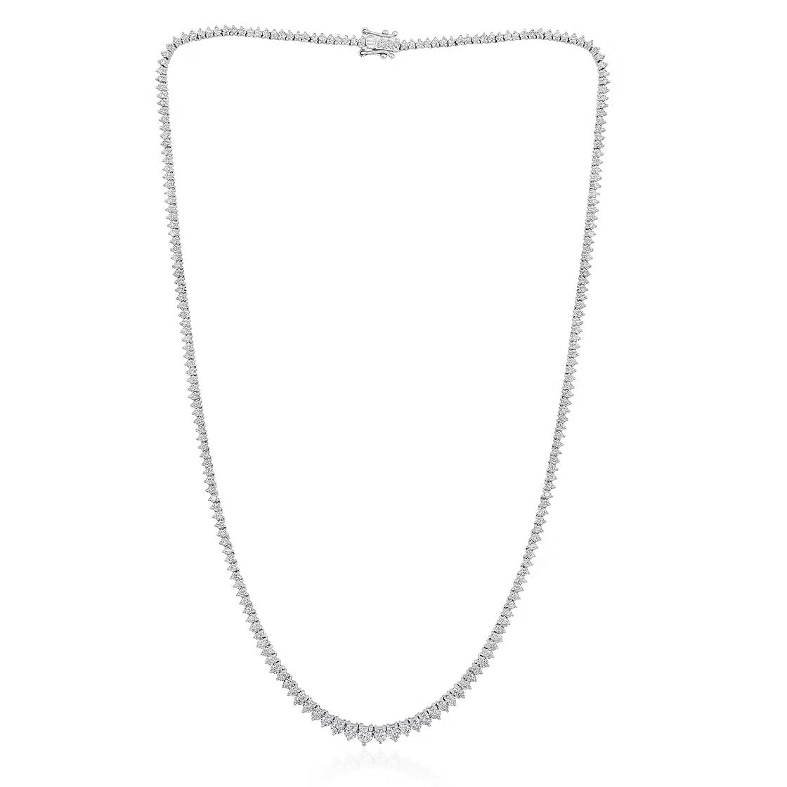 The Karat Concierge graduated tennis necklace in 14K white gold with a classic 3-prong setting and secure box clasp.