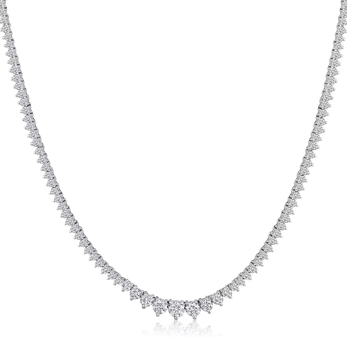 The Karat Concierge graduated tennis necklace in 14K white gold with a classic 3-prong setting and sparkling stones.
