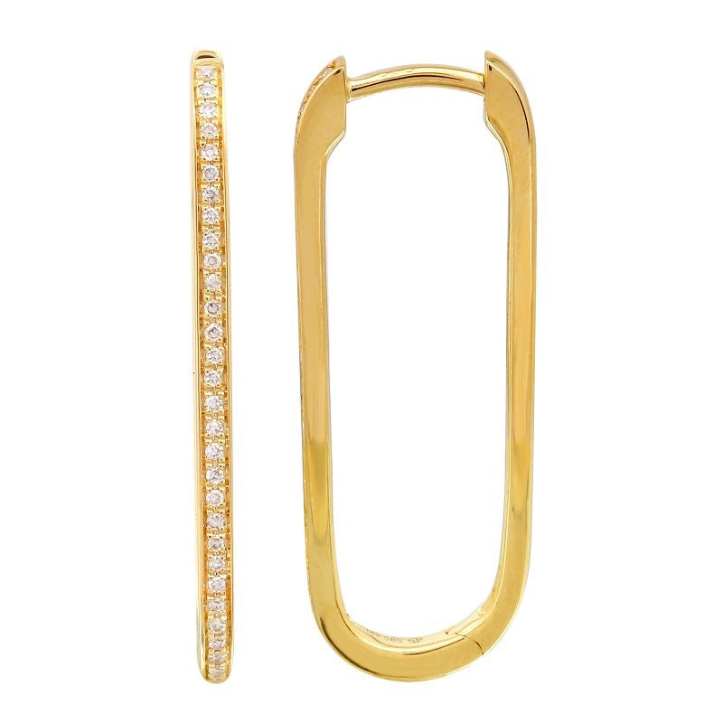 The Karat Concierge Greta paperclip-style yellow gold hoop earrings featuring sparkling .14 CTW diamonds.