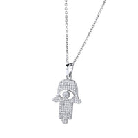 The Karat Concierge 14K gold Hamsa pendant necklace featuring 109 sparkling natural diamonds on a delicate chain.