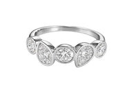 The Karat Concierge Muse ring featuring five bezel-set lab grown diamonds in 14K white gold with round and pear cuts.