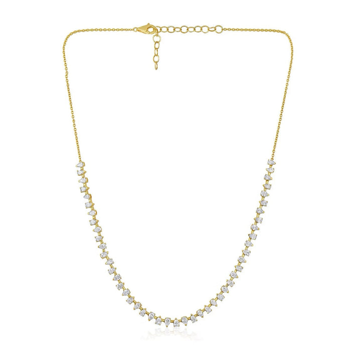 The Karat Concierge Meridian tennis necklace featuring pear-shaped diamonds set in 14K yellow gold.