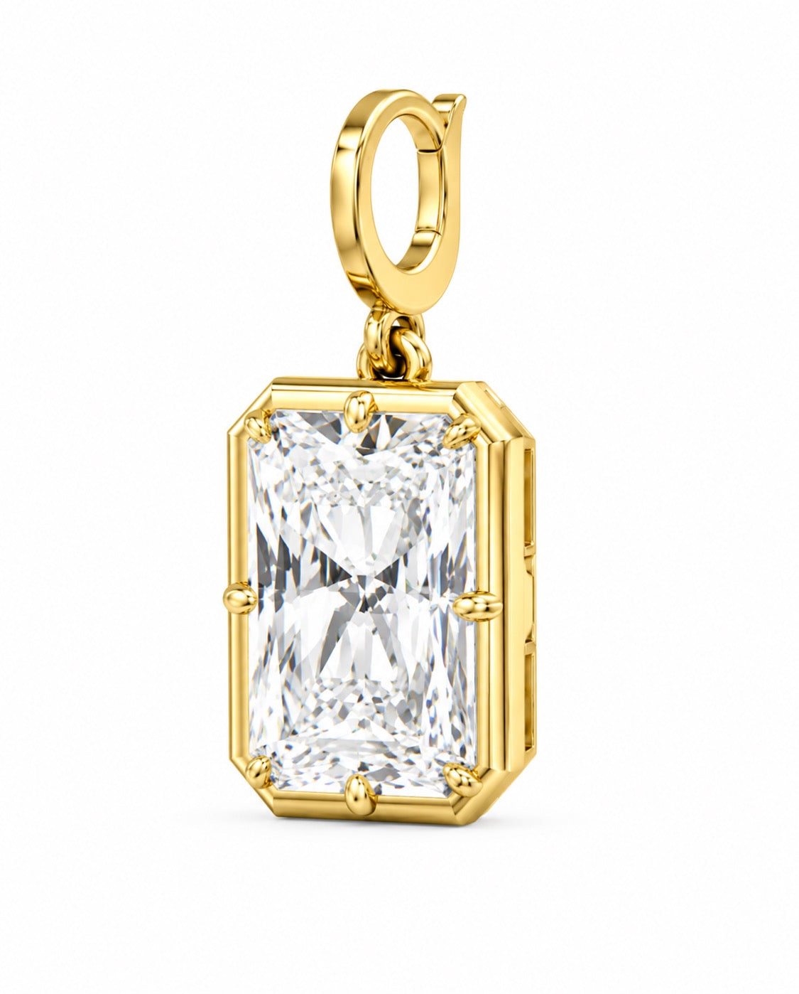 The Karat Concierge 3 CTW radiant cut lab grown diamond pendant in 14K yellow gold with an open bail design.