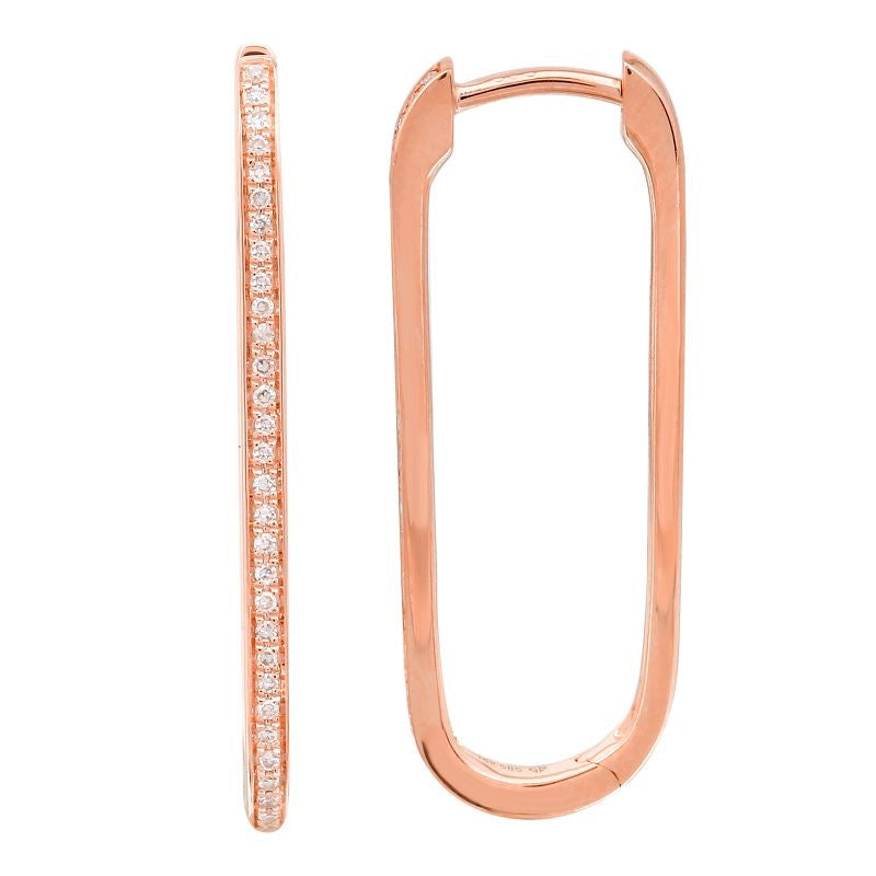 The Karat Concierge Greta rose gold paperclip hoop earrings with sparkling diamond accents on a white background.