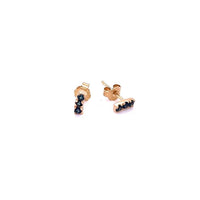 The Karat Concierge 14K yellow gold curved bar earrings featuring three round blue sapphires each.