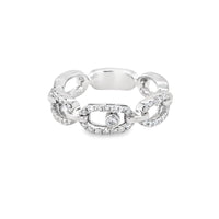 The Karat Concierge 3 stone sliding diamond ring in white gold with pave links and a central bezel set diamond.