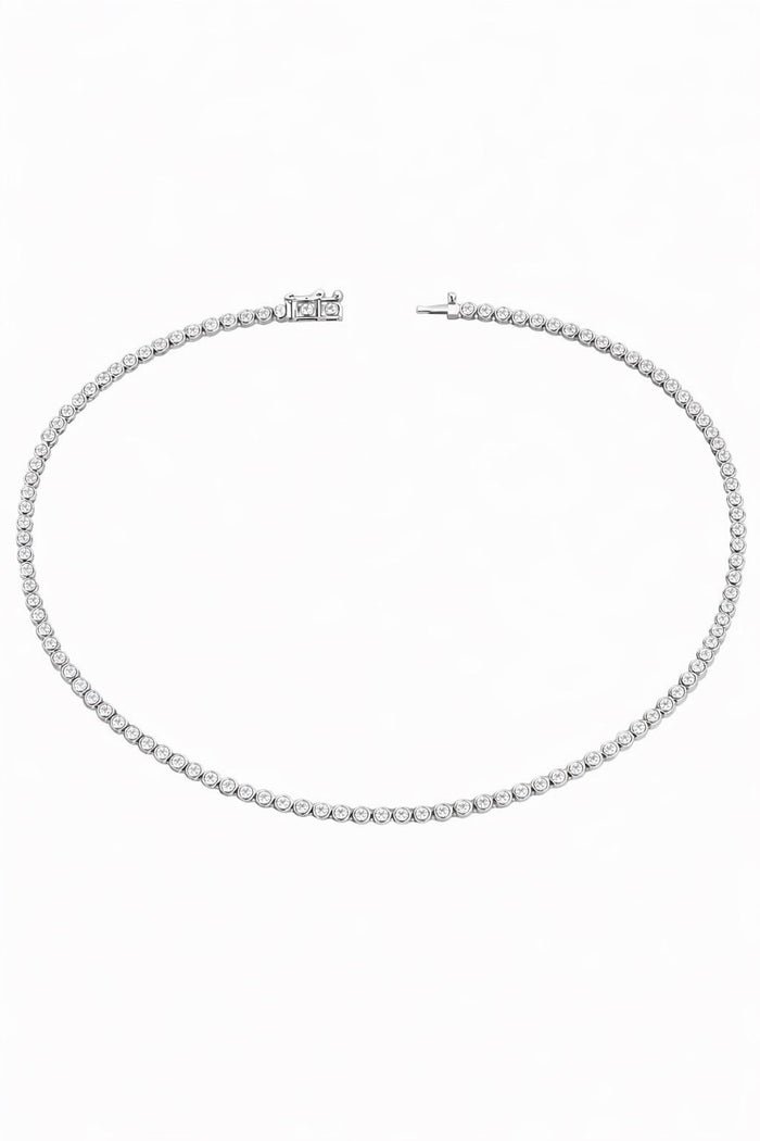 The Karat Concierge 16-inch tennis necklace in white gold with bezel-set stones on a clean white background.