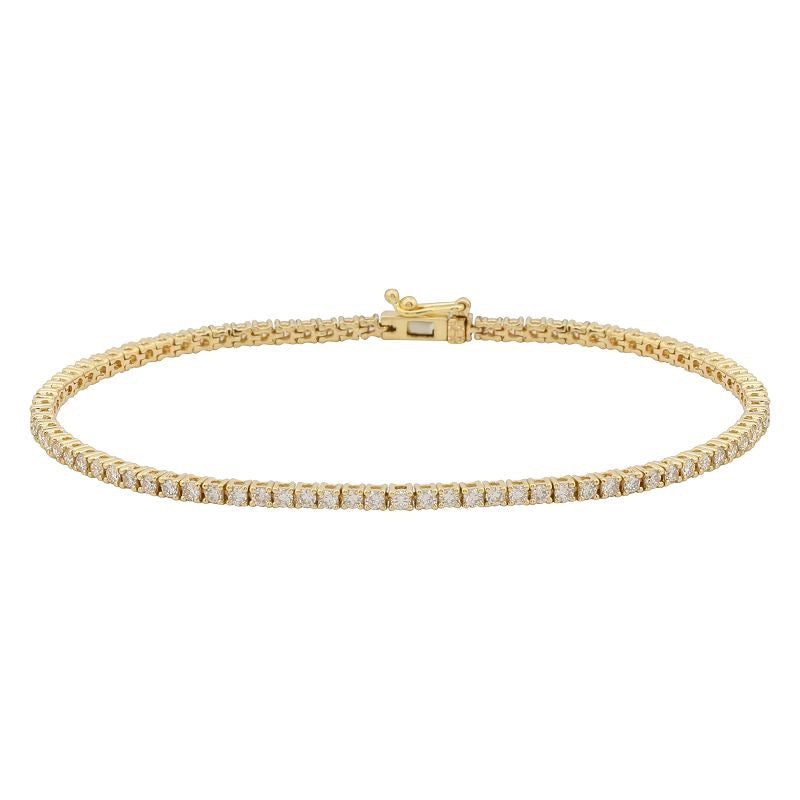 The Karat Concierge yellow gold tennis bracelet featuring 4-prong set diamonds with a secure double safety latch.