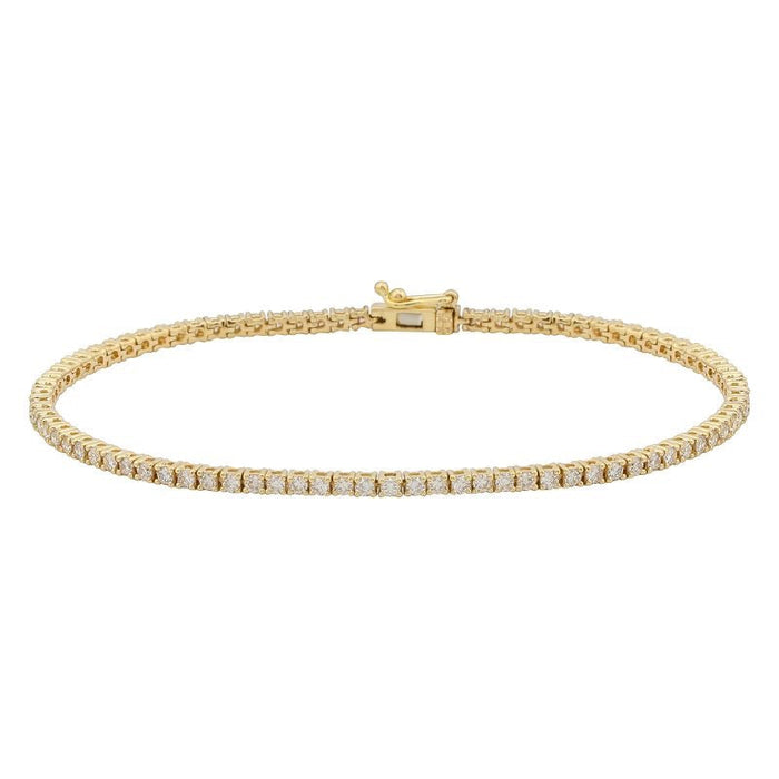The Karat Concierge yellow gold tennis bracelet featuring 4-prong set diamonds with a secure double safety latch.
