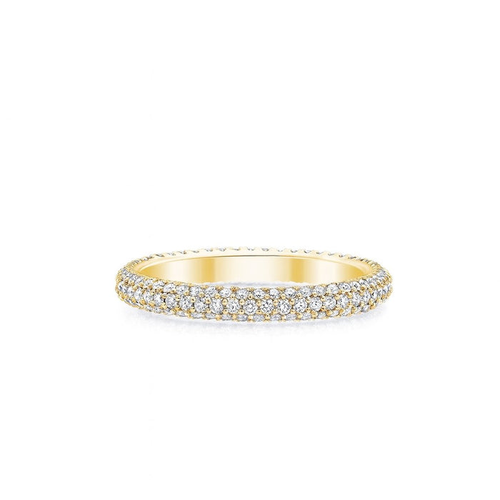 The Karat Concierge pave eternity band in 18K yellow gold with sparkling diamonds set in a triple row design.
