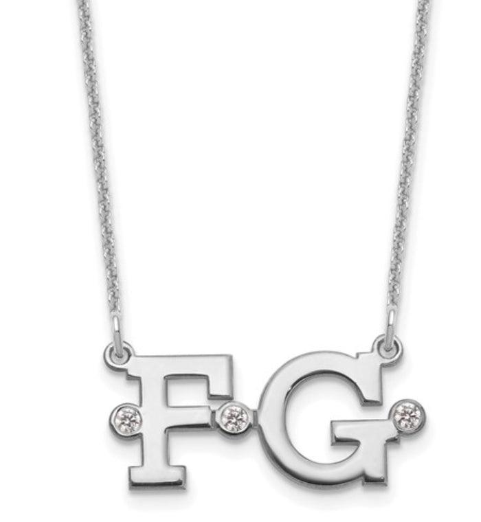 Initial Necklace with Bezel Set Diamonds white gold
