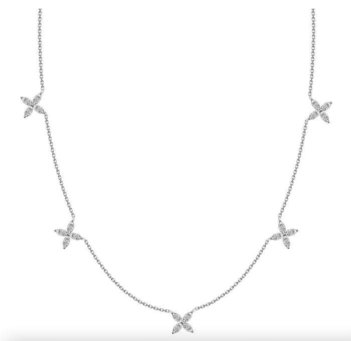 8K Necklace with 5 Diamond Clovers white gold