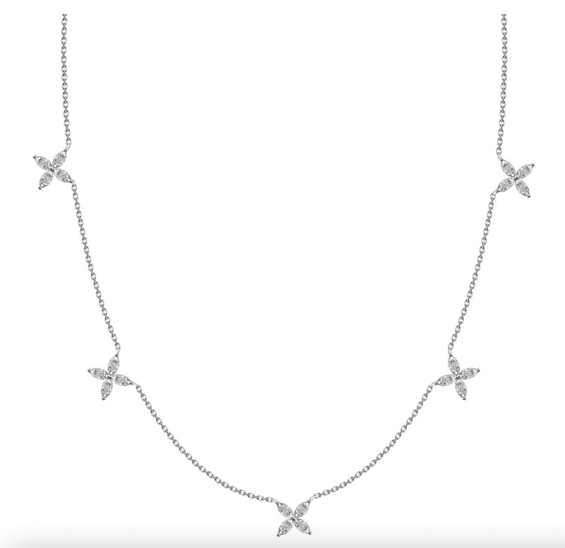 8K Necklace with 5 Diamond Clovers white gold