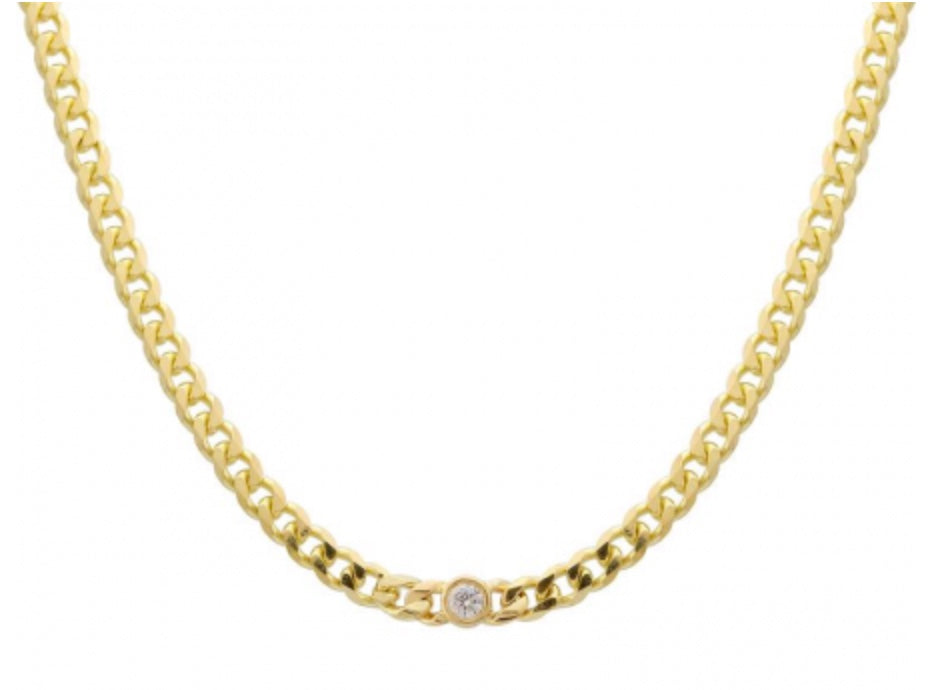 14K Yellow Gold Curb Chain with .08 CT Diamond Bezel Set
