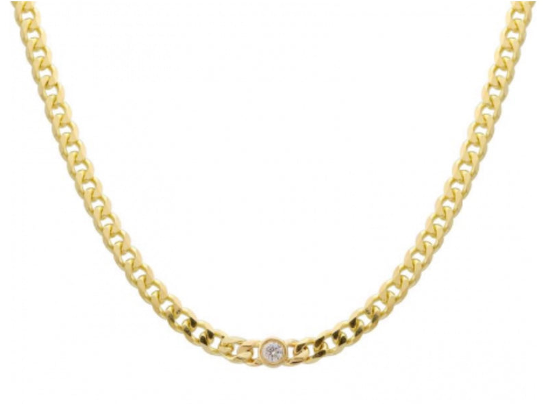 14K Yellow Gold Curb Chain with .08 CT Diamond Bezel Set