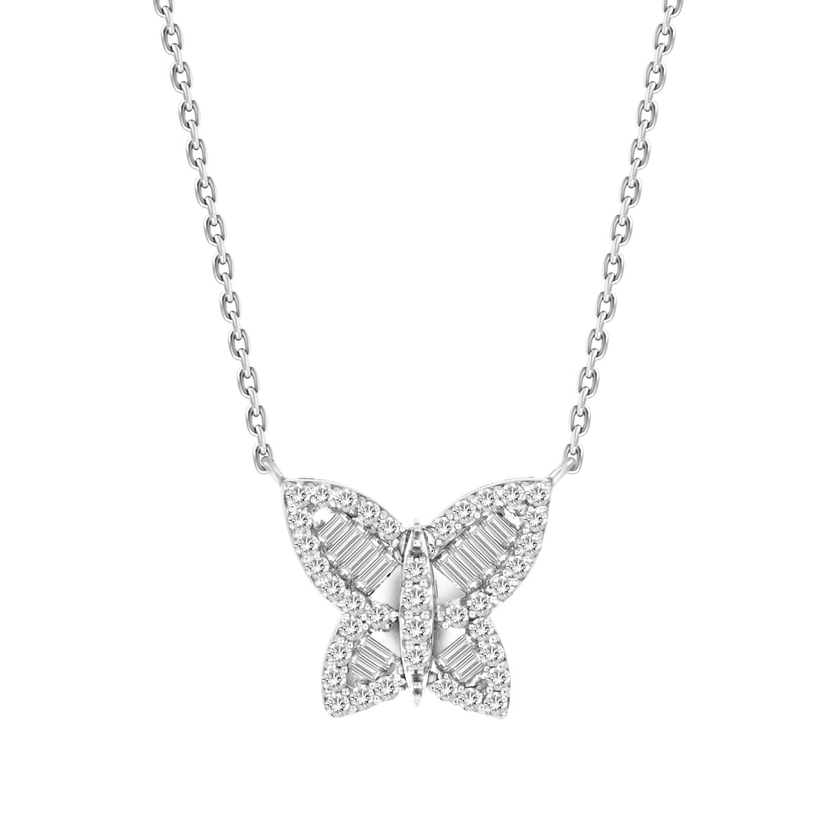 Medium Butterfly Baguette Necklace White gold