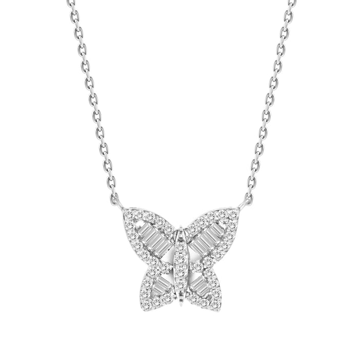 Medium Butterfly Baguette Necklace White gold