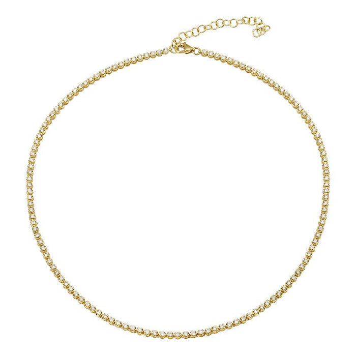 2 CTW yellow gold tennis necklace set in a crown setting 